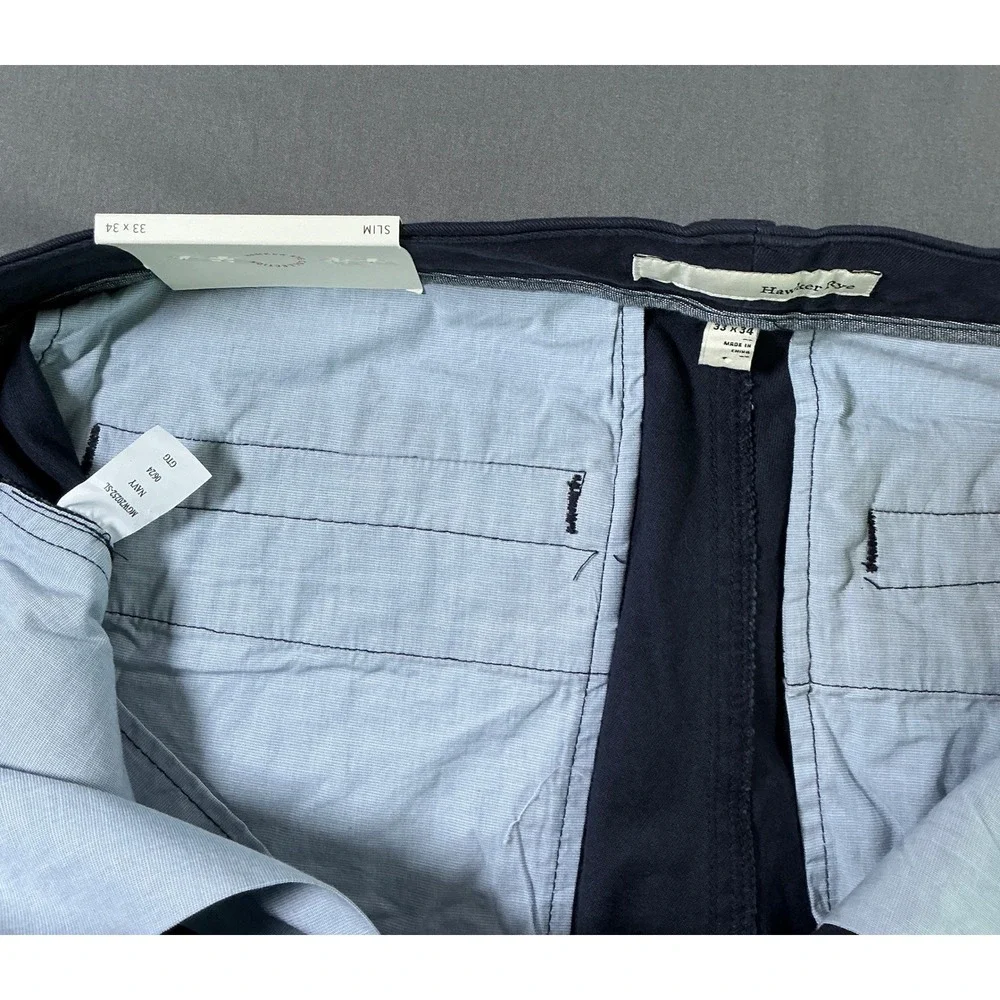 Hawker Rye Mens‎ Slim Fit Chino Pants Navy Blue 33x34 NWT MGW20252-SL